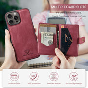 For iPhone 16 Pro JEEHOOD J01 Retro Magnetic Detachable Wallet Phone Case(Red)
