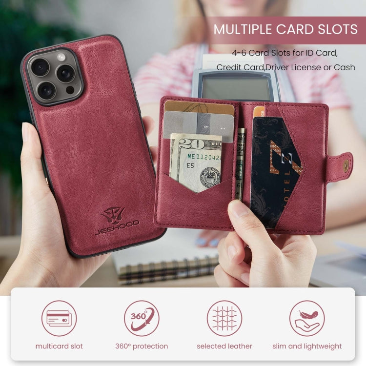 For iPhone 16 Pro JEEHOOD J01 Retro Magnetic Detachable Wallet Phone Case(Red)