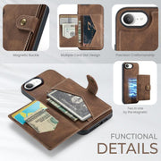 For iPhone 16e JEEHOOD J01 Retro Magnetic Detachable Wallet Phone Case(Brown)