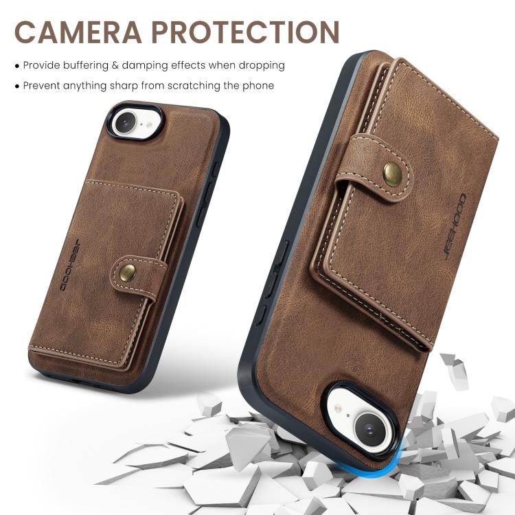 For iPhone 16e JEEHOOD J01 Retro Magnetic Detachable Wallet Phone Case(Brown)