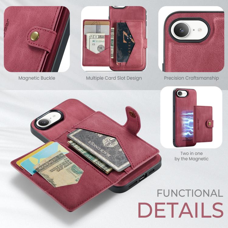 For iPhone 16e JEEHOOD J01 Retro Magnetic Detachable Wallet Phone Case(Red) - free shipping - PMc TechLife - Order now!