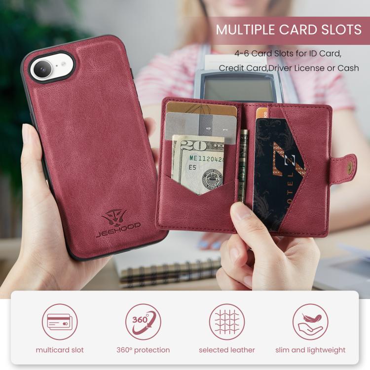 For iPhone 16e JEEHOOD J01 Retro Magnetic Detachable Wallet Phone Case(Red) - free shipping - PMc TechLife - Order now!