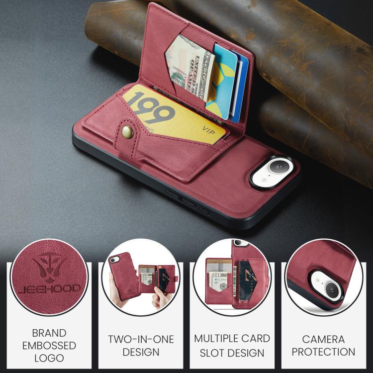 For iPhone 16e JEEHOOD J01 Retro Magnetic Detachable Wallet Phone Case(Red) - free shipping - PMc TechLife - Order now!