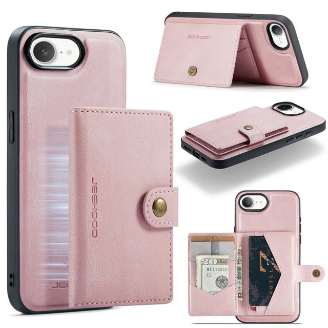 For iPhone 16e JEEHOOD J01 Retro Magnetic Detachable Wallet Phone Case(Pink)