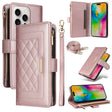 For iPhone 16 Pro Max Crossbody Zipper Wallet Rhombus Leather Phone Case(Rose Gold) - iPhone 16 Pro Max Cases by PMC TechLife | Online Shopping South Africa | PMC TechLife | Buy Now Pay Later Mobicred