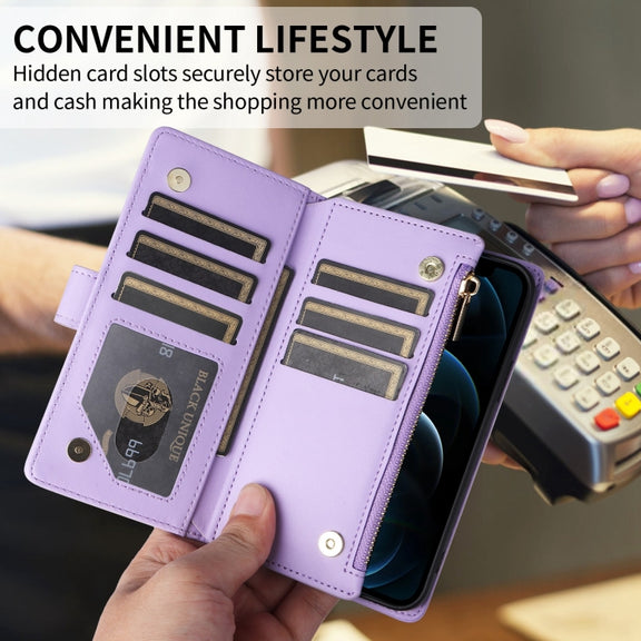 For iPhone 16 Pro Max Crossbody Zipper Wallet Rhombus Leather Phone Case(Purple)