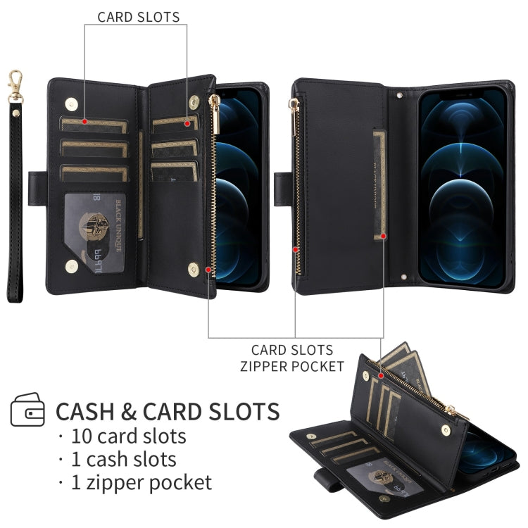 For iPhone 16 Pro Max Crossbody Zipper Wallet Rhombus Leather Phone Case(Black)