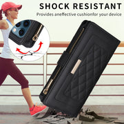 For iPhone 16 Pro Max Crossbody Zipper Wallet Rhombus Leather Phone Case(Black)