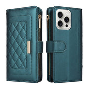 For iPhone 16 Pro Max Crossbody Zipper Wallet Rhombus Leather Phone Case(Green)