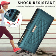 For iPhone 16 Pro Max Crossbody Zipper Wallet Rhombus Leather Phone Case(Green)