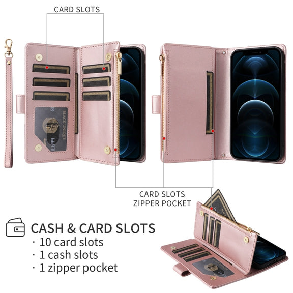 For iPhone 16 Pro Crossbody Zipper Wallet Rhombus Leather Phone Case(Rose Gold)
