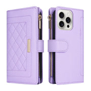 For iPhone 16 Pro Crossbody Zipper Wallet Rhombus Leather Phone Case(Purple)