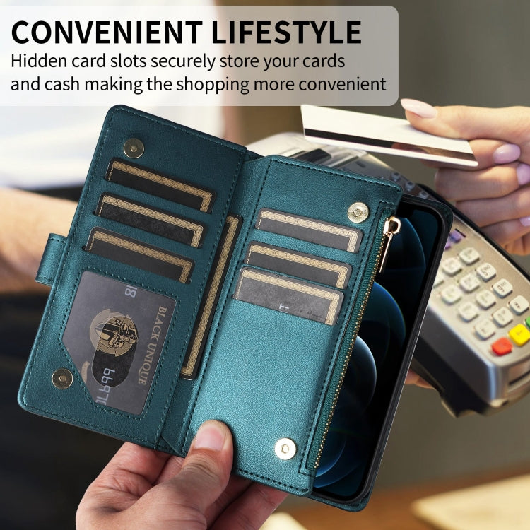 For iPhone 16 Pro Crossbody Zipper Wallet Rhombus Leather Phone Case(Green)