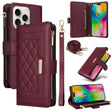 For iPhone 16 Pro Crossbody Zipper Wallet Rhombus Leather Phone Case(Wine Red) - iPhone 16 Pro Cases by PMC TechLife | Online Shopping South Africa | PMC TechLife | Buy Now Pay Later Mobicred