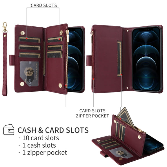 For iPhone 16 Pro Crossbody Zipper Wallet Rhombus Leather Phone Case(Wine Red)