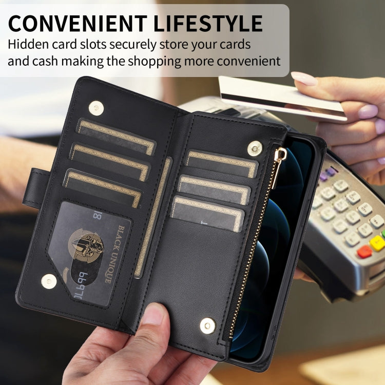 For iPhone 16 Plus Crossbody Zipper Wallet Rhombus Leather Phone Case(Black) - free shipping - PMC Jewellery - Order now!