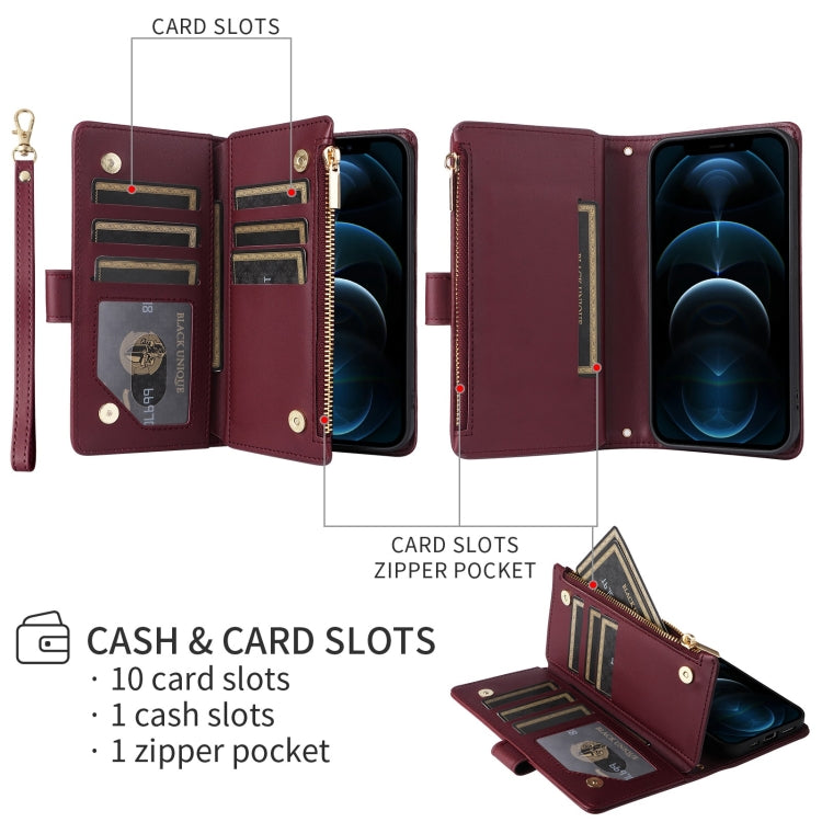 For iPhone 16 Plus Crossbody Zipper Wallet Rhombus Leather Phone Case(Wine Red)