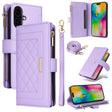 For iPhone 16 Crossbody Zipper Wallet Rhombus Leather Phone Case(Purple) - iPhone 16 Cases by PMC TechLife | Online Shopping South Africa | PMC TechLife | Buy Now Pay Later Mobicred