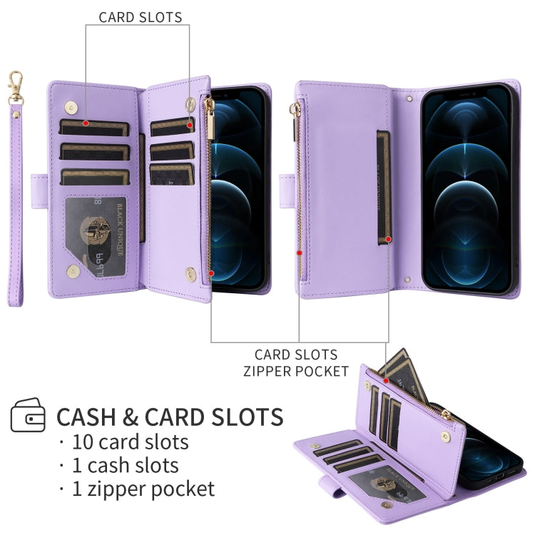 For iPhone 16 Crossbody Zipper Wallet Rhombus Leather Phone Case(Purple)
