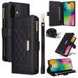 For iPhone 16 Crossbody Zipper Wallet Rhombus Leather Phone Case(Black) - iPhone 16 Cases by PMC TechLife | Online Shopping South Africa | PMC TechLife | Buy Now Pay Later Mobicred