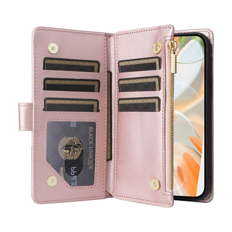 For Google Pixel 9 / 9 Pro Crossbody Zipper Wallet Rhombus Leather Phone Case(Rose Gold) - Google Cases by PMC TechLife | Online Shopping South Africa | PMC TechLife | Buy Now Pay Later Mobicred