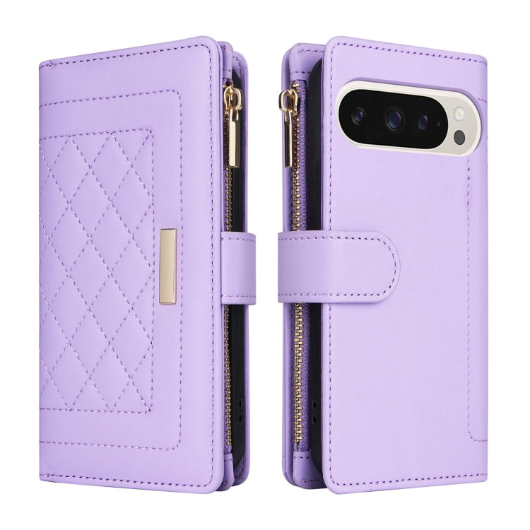 For Google Pixel 9 / 9 Pro Crossbody Zipper Wallet Rhombus Leather Phone Case(Purple) - Google Cases by PMC TechLife | Online Shopping South Africa | PMC TechLife | Buy Now Pay Later Mobicred