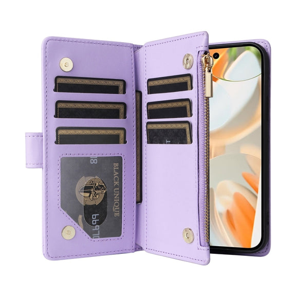 For Google Pixel 9 / 9 Pro Crossbody Zipper Wallet Rhombus Leather Phone Case(Purple)