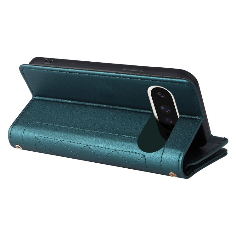 For Google Pixel 9 / 9 Pro Crossbody Zipper Wallet Rhombus Leather Phone Case(Green) - Google Cases by PMC TechLife | Online Shopping South Africa | PMC TechLife | Buy Now Pay Later Mobicred