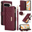 For Google Pixel 9 / 9 Pro Crossbody Zipper Wallet Rhombus Leather Phone Case(Wine Red) - Google Cases by PMC TechLife | Online Shopping South Africa | PMC TechLife | Buy Now Pay Later Mobicred