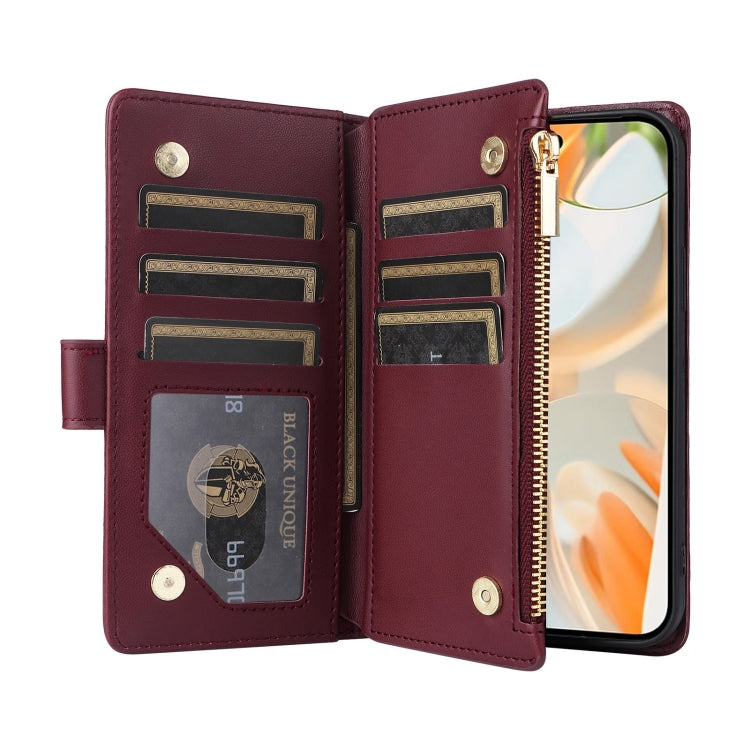 For Google Pixel 9 / 9 Pro Crossbody Zipper Wallet Rhombus Leather Phone Case(Wine Red) - Google Cases by PMC TechLife | Online Shopping South Africa | PMC TechLife | Buy Now Pay Later Mobicred