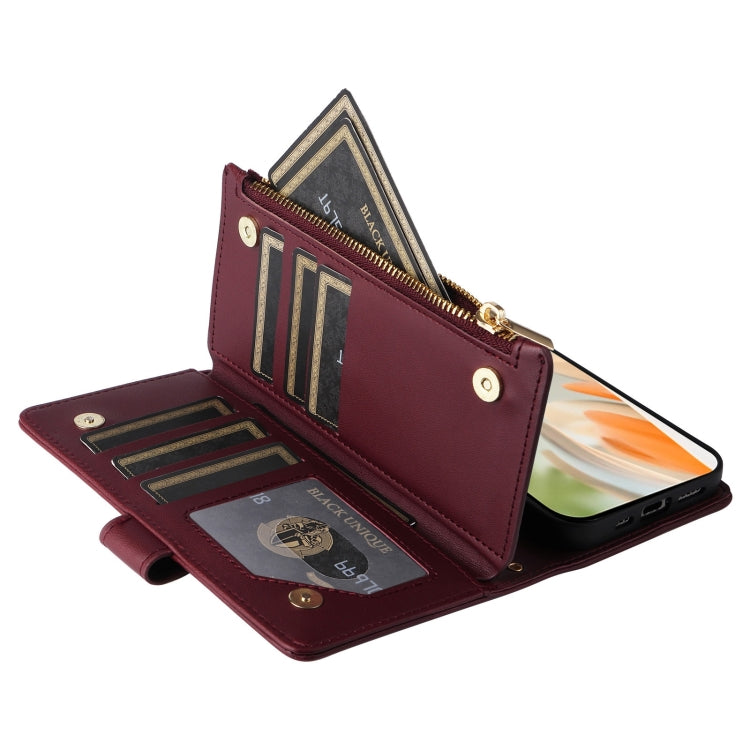For Google Pixel 9 / 9 Pro Crossbody Zipper Wallet Rhombus Leather Phone Case(Wine Red) - Google Cases by PMC TechLife | Online Shopping South Africa | PMC TechLife | Buy Now Pay Later Mobicred