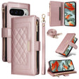 For Google Pixel 9 Pro XL Crossbody Zipper Wallet Rhombus Leather Phone Case(Rose Gold) - Google Cases by PMC TechLife | Online Shopping South Africa | PMC TechLife | Buy Now Pay Later Mobicred