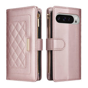 For Google Pixel 9 Pro XL Crossbody Zipper Wallet Rhombus Leather Phone Case(Rose Gold)