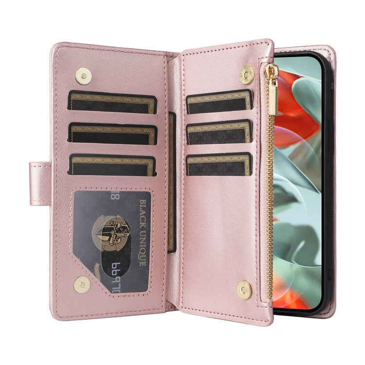 For Google Pixel 9 Pro XL Crossbody Zipper Wallet Rhombus Leather Phone Case(Rose Gold)