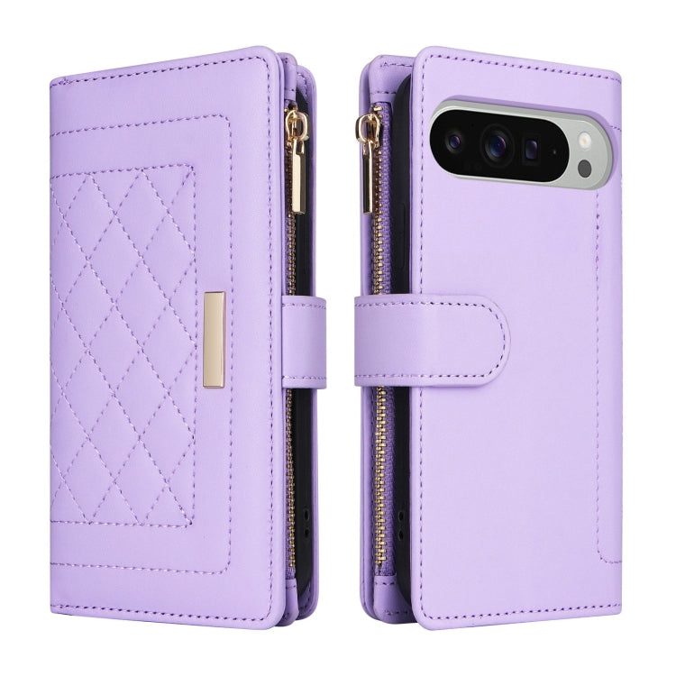 For Google Pixel 9 Pro XL Crossbody Zipper Wallet Rhombus Leather Phone Case(Purple) - Google Cases by PMC TechLife | Online Shopping South Africa | PMC TechLife | Buy Now Pay Later Mobicred
