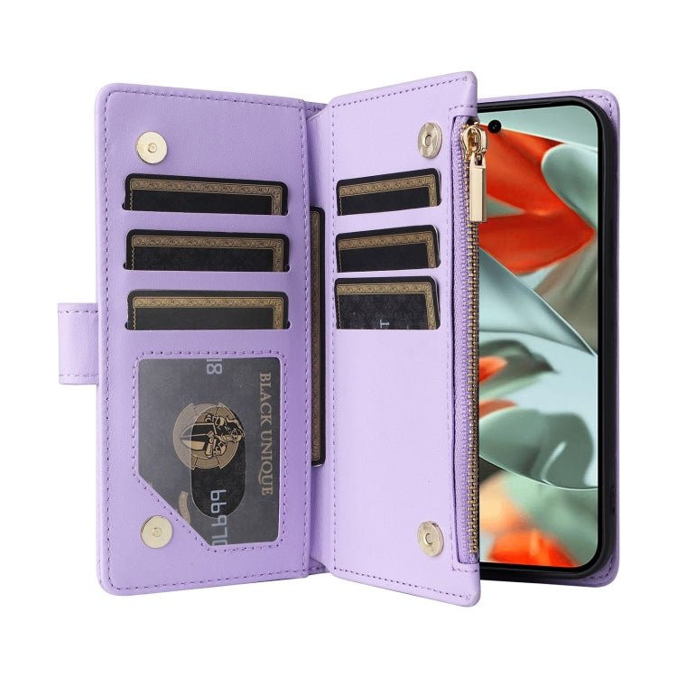 For Google Pixel 9 Pro XL Crossbody Zipper Wallet Rhombus Leather Phone Case(Purple) - Google Cases by PMC TechLife | Online Shopping South Africa | PMC TechLife | Buy Now Pay Later Mobicred