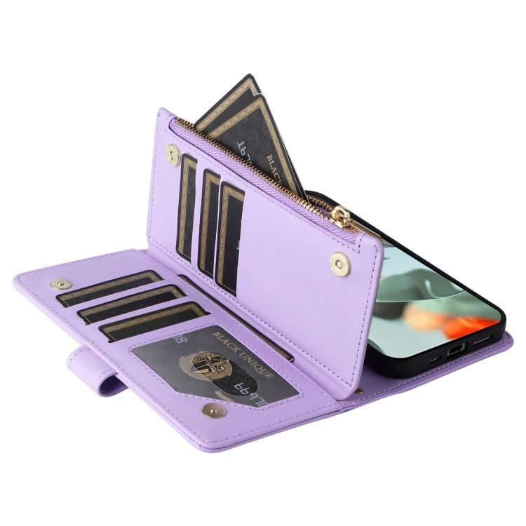 For Google Pixel 9 Pro XL Crossbody Zipper Wallet Rhombus Leather Phone Case(Purple)