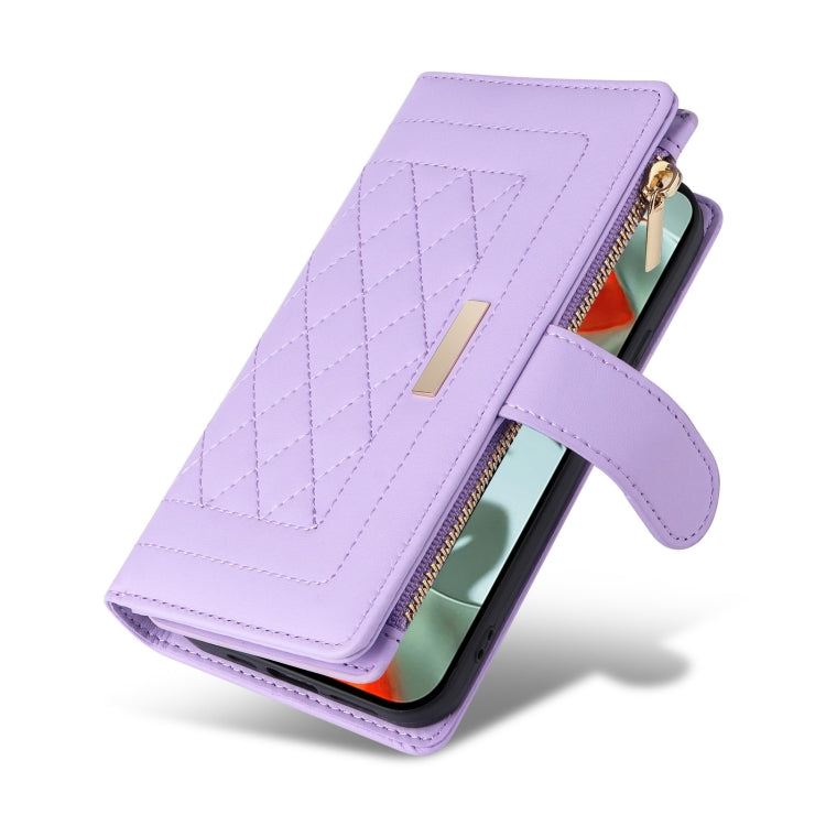 For Google Pixel 9 Pro XL Crossbody Zipper Wallet Rhombus Leather Phone Case(Purple) - Google Cases by PMC TechLife | Online Shopping South Africa | PMC TechLife | Buy Now Pay Later Mobicred