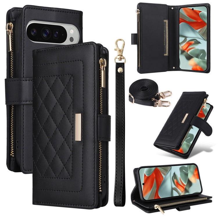 For Google Pixel 9 Pro XL Crossbody Zipper Wallet Rhombus Leather Phone Case(Black) - Google Cases by PMC TechLife | Online Shopping South Africa | PMC TechLife | Buy Now Pay Later Mobicred