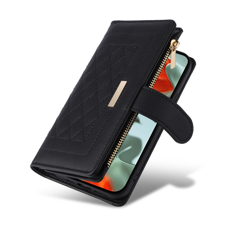 For Google Pixel 9 Pro XL Crossbody Zipper Wallet Rhombus Leather Phone Case(Black) - Google Cases by PMC TechLife | Online Shopping South Africa | PMC TechLife | Buy Now Pay Later Mobicred