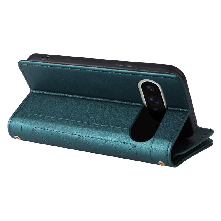 For Google Pixel 9 Pro XL Crossbody Zipper Wallet Rhombus Leather Phone Case(Green) - Google Cases by PMC TechLife | Online Shopping South Africa | PMC TechLife | Buy Now Pay Later Mobicred