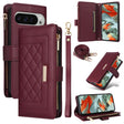 For Google Pixel 9 Pro XL Crossbody Zipper Wallet Rhombus Leather Phone Case(Wine Red) - Google Cases by PMC TechLife | Online Shopping South Africa | PMC TechLife | Buy Now Pay Later Mobicred