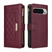 For Google Pixel 9 Pro XL Crossbody Zipper Wallet Rhombus Leather Phone Case(Wine Red)