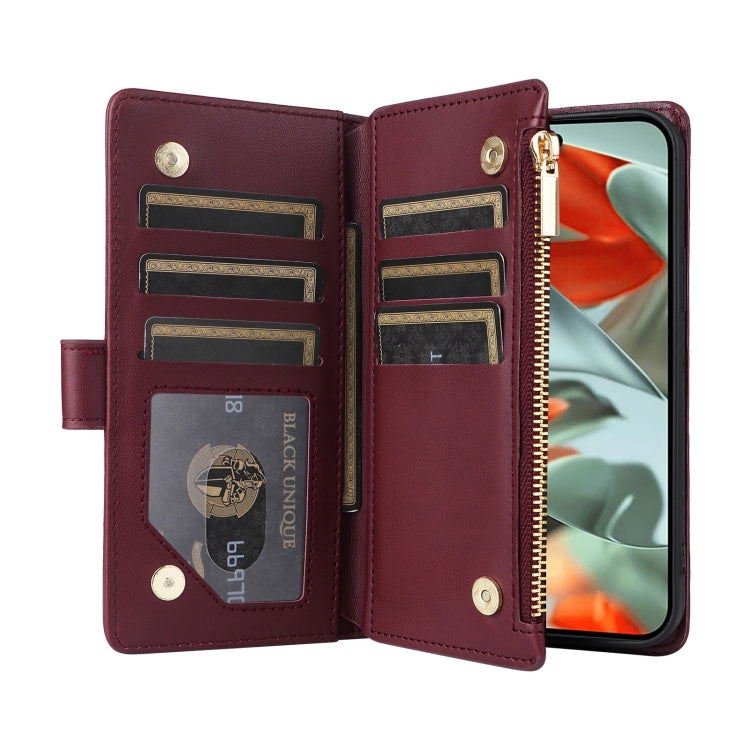 For Google Pixel 9 Pro XL Crossbody Zipper Wallet Rhombus Leather Phone Case(Wine Red) - Google Cases by PMC TechLife | Online Shopping South Africa | PMC TechLife | Buy Now Pay Later Mobicred