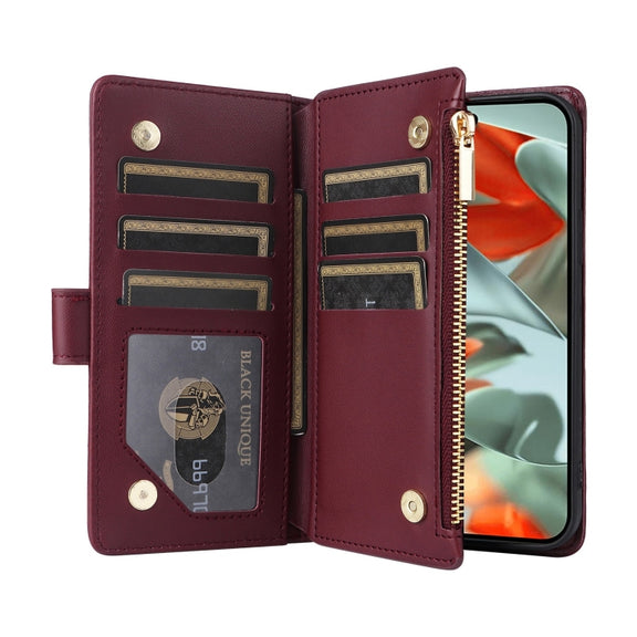 For Google Pixel 9 Pro XL Crossbody Zipper Wallet Rhombus Leather Phone Case(Wine Red)