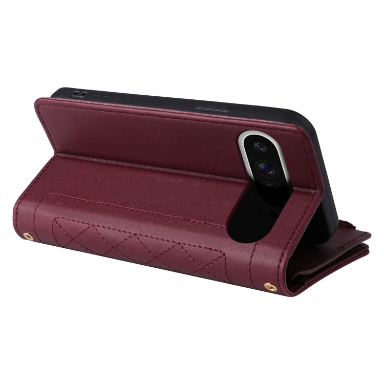 For Google Pixel 9 Pro XL Crossbody Zipper Wallet Rhombus Leather Phone Case(Wine Red) - Google Cases by PMC TechLife | Online Shopping South Africa | PMC TechLife | Buy Now Pay Later Mobicred