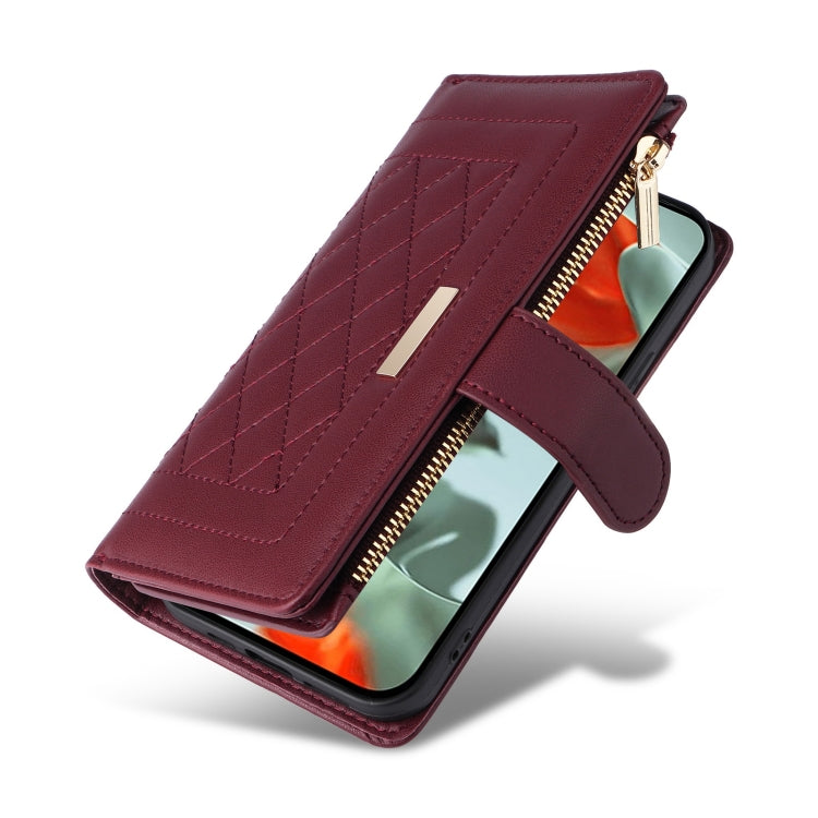 For Google Pixel 9 Pro XL Crossbody Zipper Wallet Rhombus Leather Phone Case(Wine Red) - Google Cases by PMC TechLife | Online Shopping South Africa | PMC TechLife | Buy Now Pay Later Mobicred