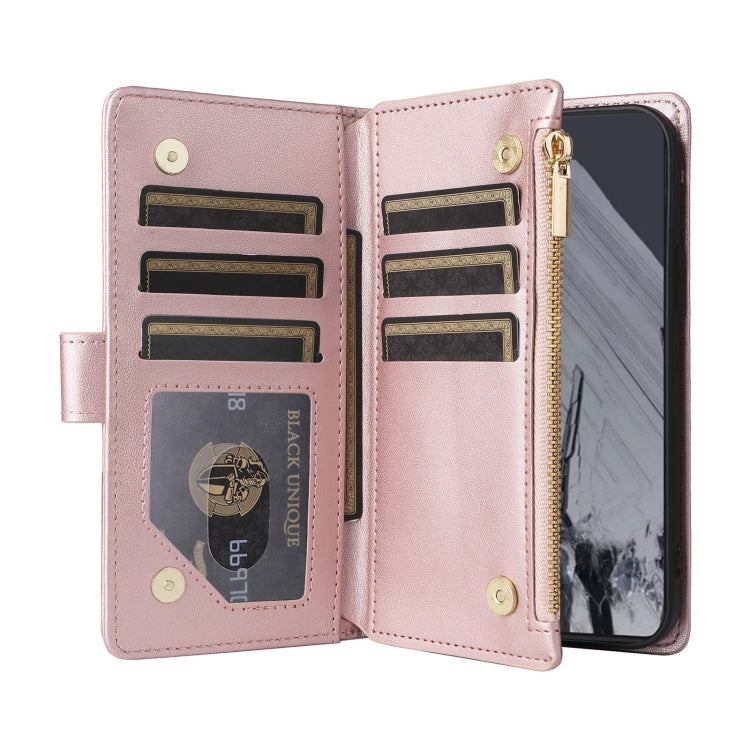 For Google Pixel 8 Pro Crossbody Zipper Wallet Rhombus Leather Phone Case(Rose Gold)