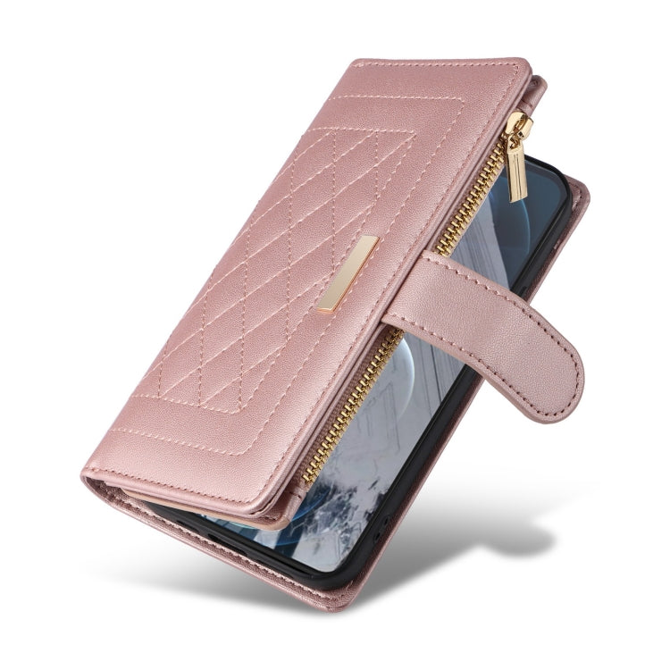For Google Pixel 8 Pro Crossbody Zipper Wallet Rhombus Leather Phone Case(Rose Gold) - free shipping - PMC TechLife - Order now!