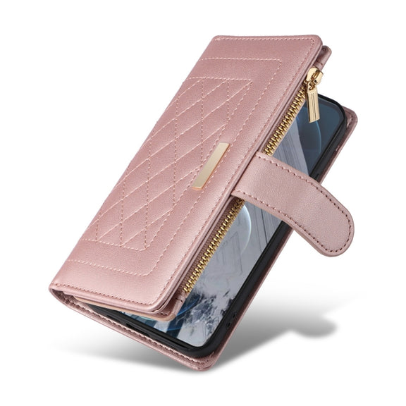 For Google Pixel 8 Pro Crossbody Zipper Wallet Rhombus Leather Phone Case(Rose Gold)